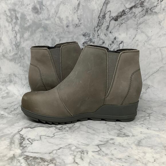 Sorel Size 8.5 Quarry/Sea Salt Evie Zip Leather Wedge Bootie Waterproof P24-13 - Picture 4 of 10